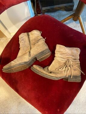 Born Taupe Suede Fringe Zip Ankle Boots